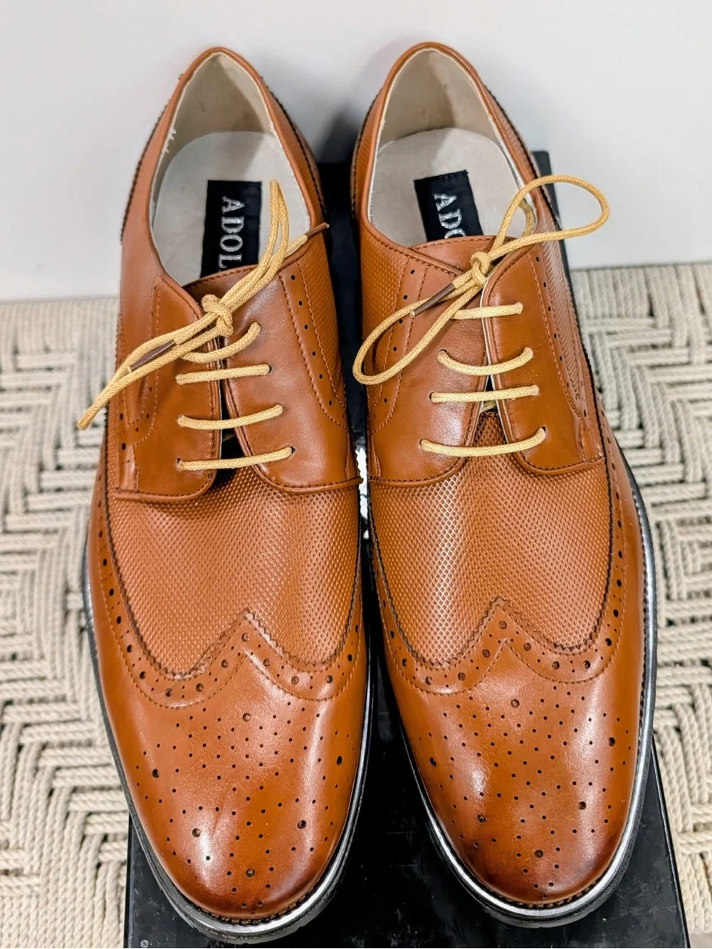 Adolfo Men’s 13 Light Brown Wingtip Brogue Derby Dress Shoes S/BUFALO-1 IOB